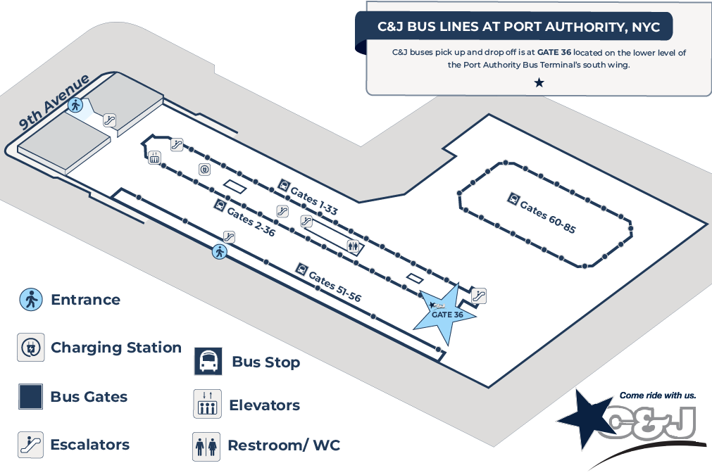 Where do I catch the bus in NYC?